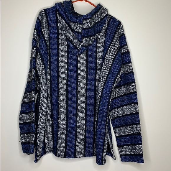 Baja | Blue Mexican Authentic Drug Rug Hoodie Imported Drug Rug Kangaroo Pocket - Picture 8 of 10